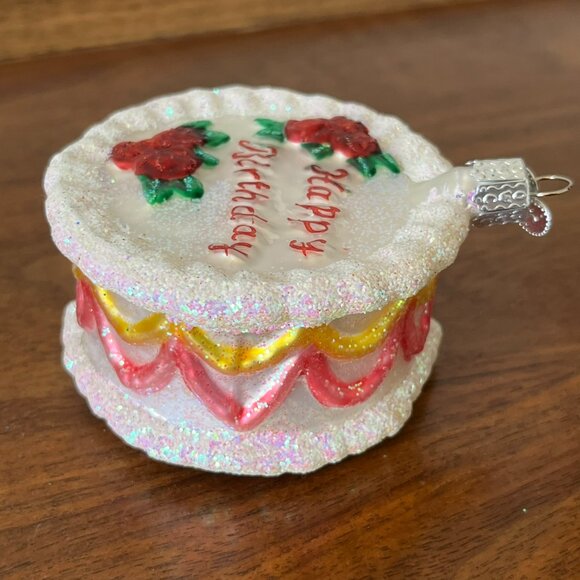 Merck Family's Old World Christmas Happy Birthday Cake Glass Ornament Retired - Picture 4 of 7
